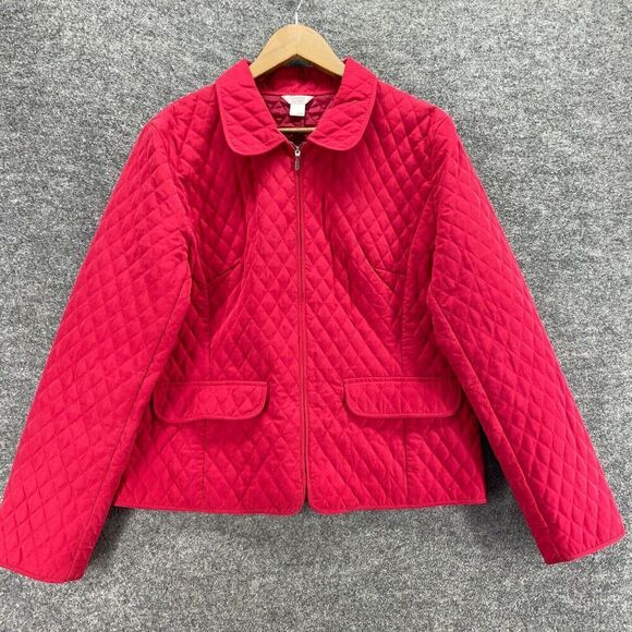 Christopher & Banks Quilted Jacket Women L Large Pink Full Zip Collared Casual - Picture 1 of 9